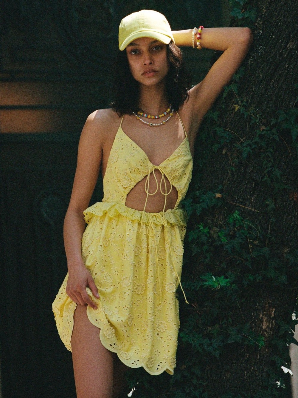 For Love & Lemons • Natalia lemon yellow lace mini dress